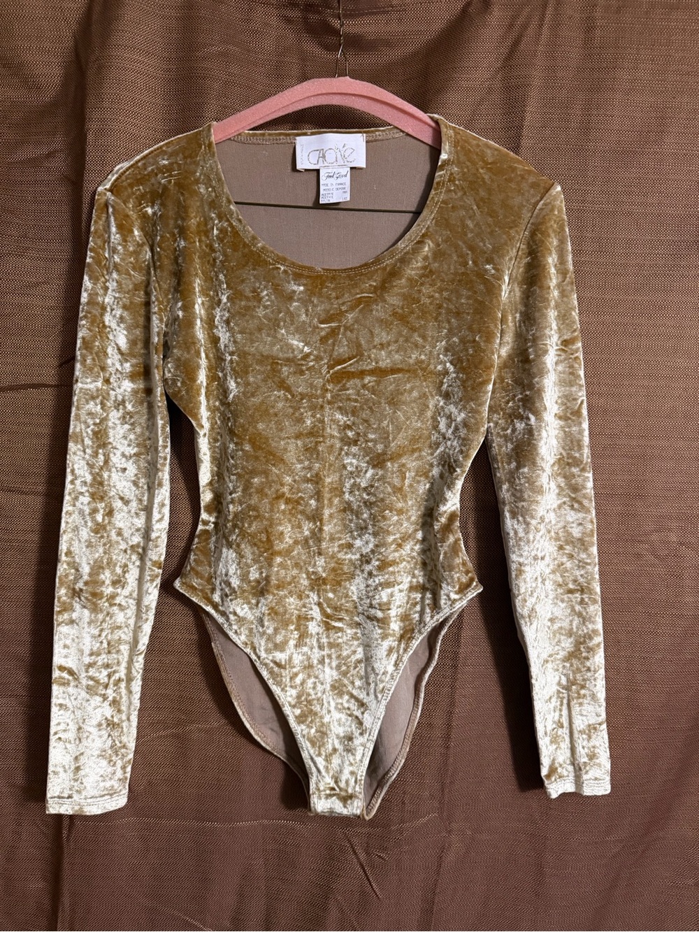 Cache Gold  Velvet Long-Sleeve Bodysuit